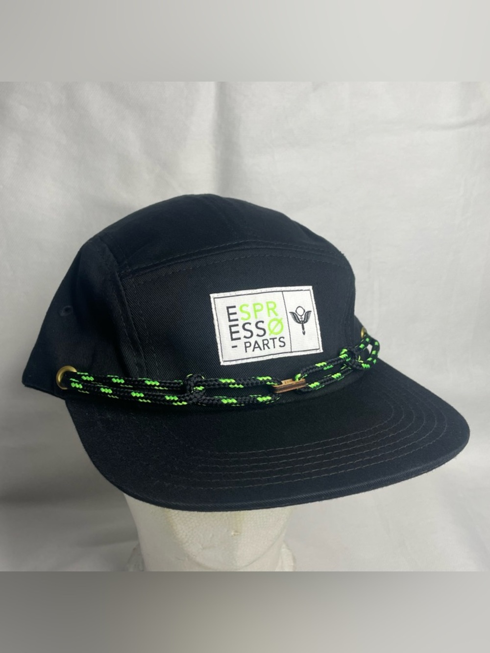 Findlay Year 5 Five Panel Decky Hat ESPRESSO Neon Rope Brim Black Strapback Cap